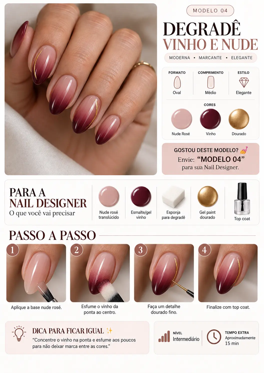 Página do catálogo com Nail Art degradê vinho e nude